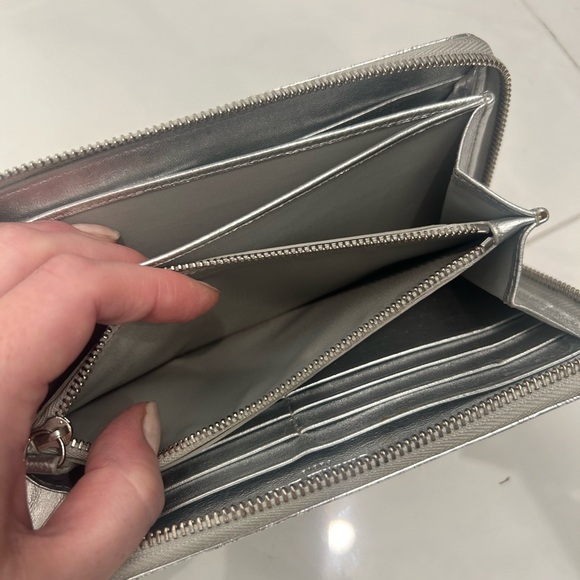 Christian Dior EUC Silver Long Zippy Wallet Embossed Trotter - Picture 9 of 12